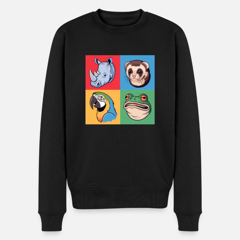rPopart Rhino Perroquet Grenouille Asticot Rouge Jaune Vert - Pull Premium bio Homme - noir