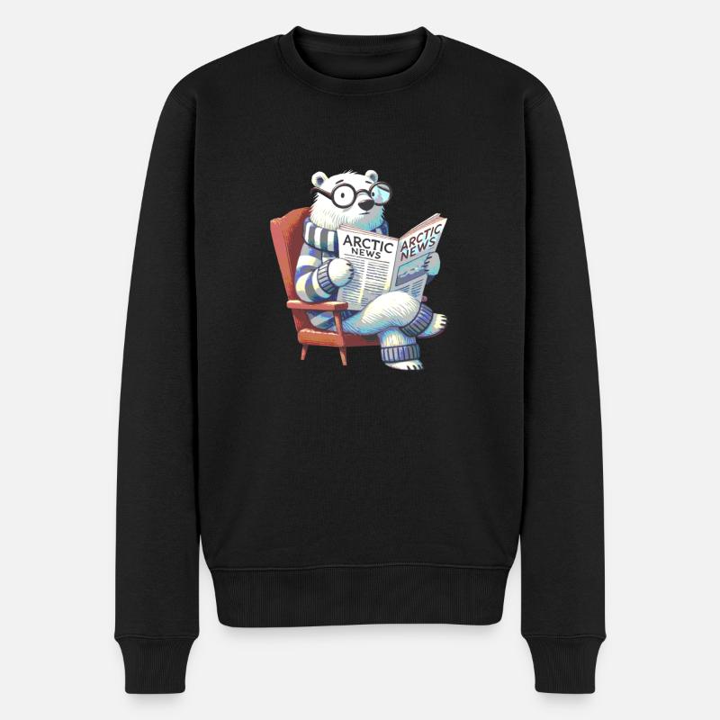 Eisbär liest Zeitung - Männer Premium Bio Pullover - Schwarz