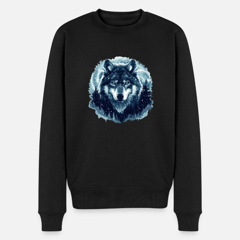 Wolf Winter Wald - Männer Premium Bio Pullover - Schwarz