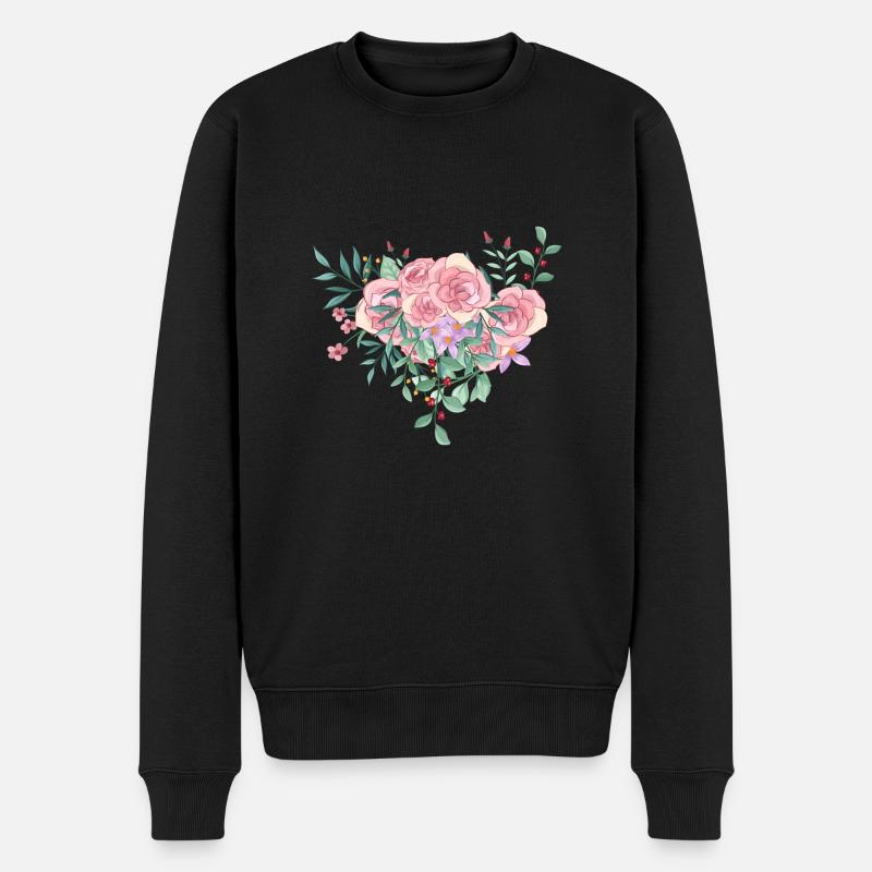 Rosa Aquarell Wildblumenstrauß - Männer Premium Bio Pullover - Schwarz