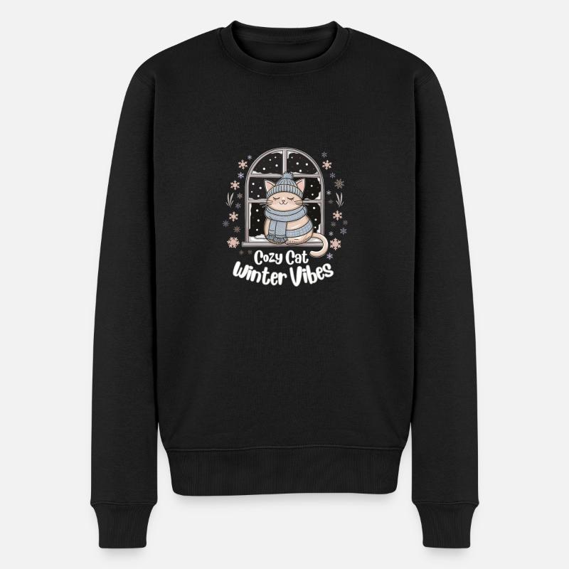 Kuschelige Katze, Winterstimmung - Männer Premium Bio Pullover - Schwarz