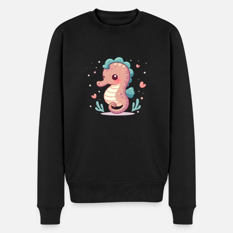 Niedliches Seepferdchen in Pastell - Männer Premium Bio Pullover - Schwarz