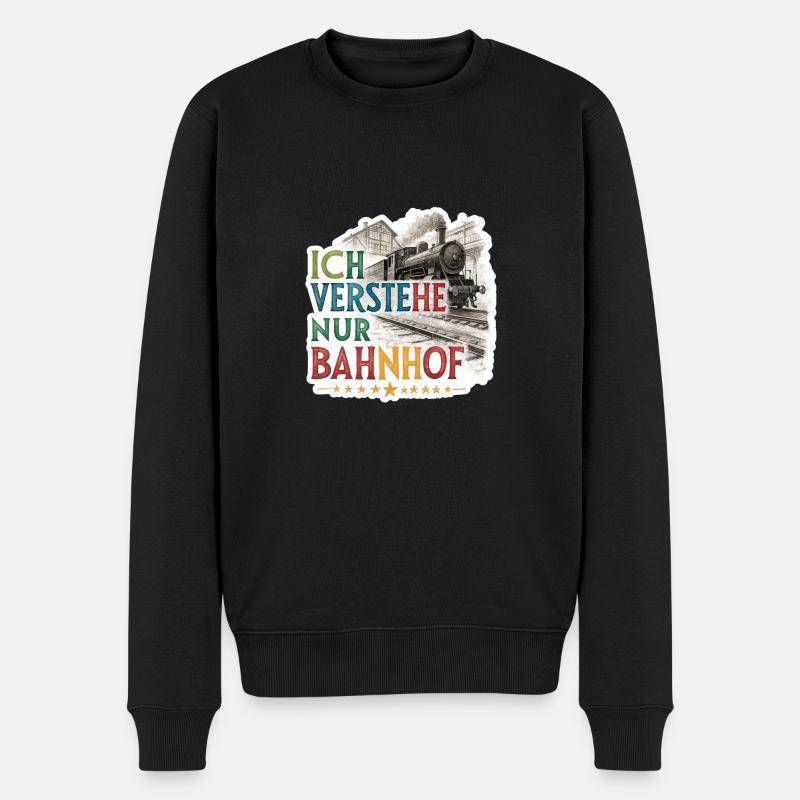 Ich verstehe nur Bahnhof - Männer Premium Bio Pullover - Schwarz