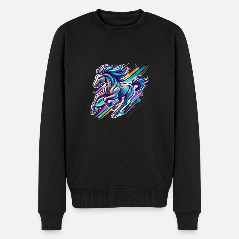 rennendes Pferd Reiten - Männer Premium Bio Pullover - Schwarz
