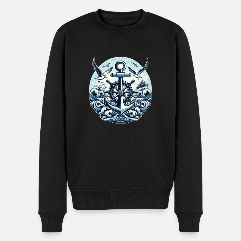Anker Steuerrad Logo - Männer Premium Bio Pullover - Schwarz
