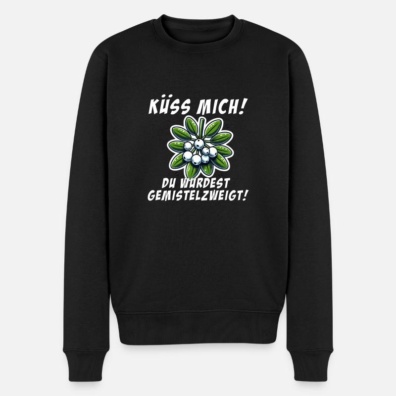 Küss mich Weihnachtsspruch Mistelzweig - Männer Premium Bio Pullover - Schwarz