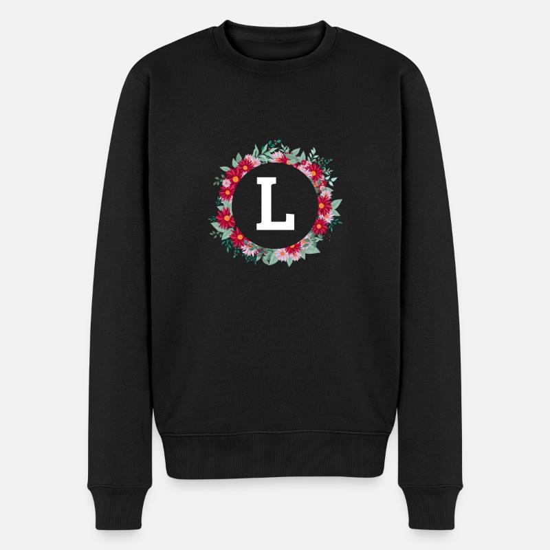 Buchstabe l Blumenkrone - Männer Premium Bio Pullover - Schwarz