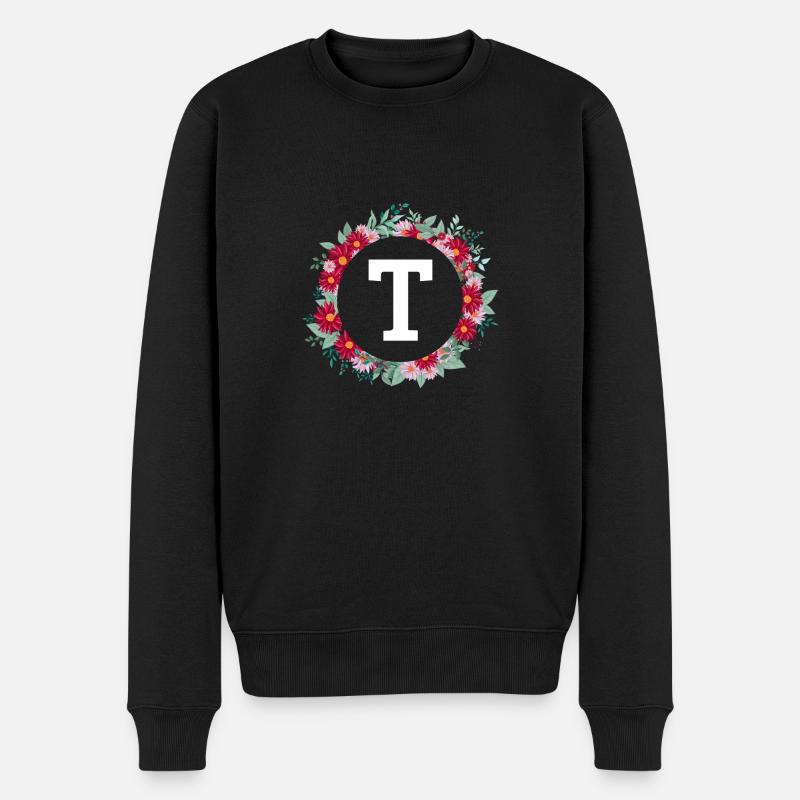Buchstabe t Blumenkrone - Männer Premium Bio Pullover - Schwarz
