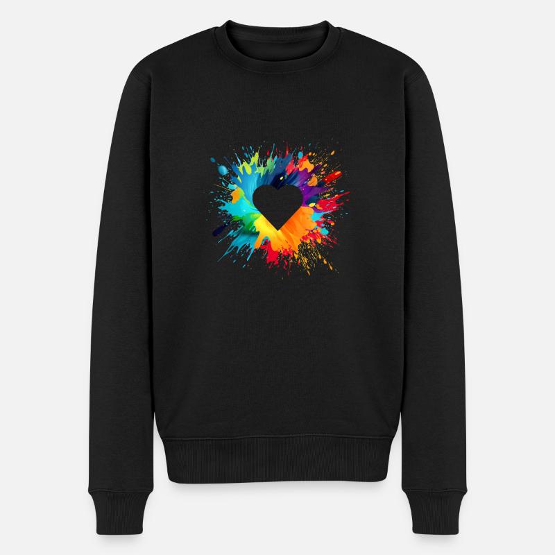 Herz Popart Bunt - Männer Premium Bio Pullover - Schwarz