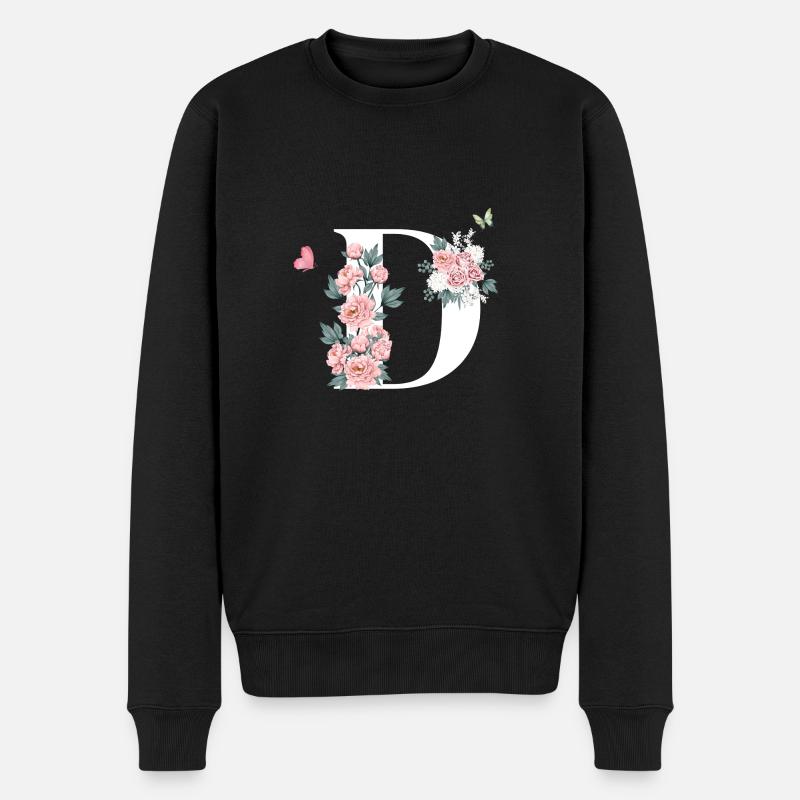 Buchstabe d rosa Blumen - Männer Premium Bio Pullover - Schwarz