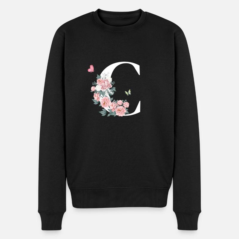 Lettre c fleurs rose - Pull Premium bio Homme - noir
