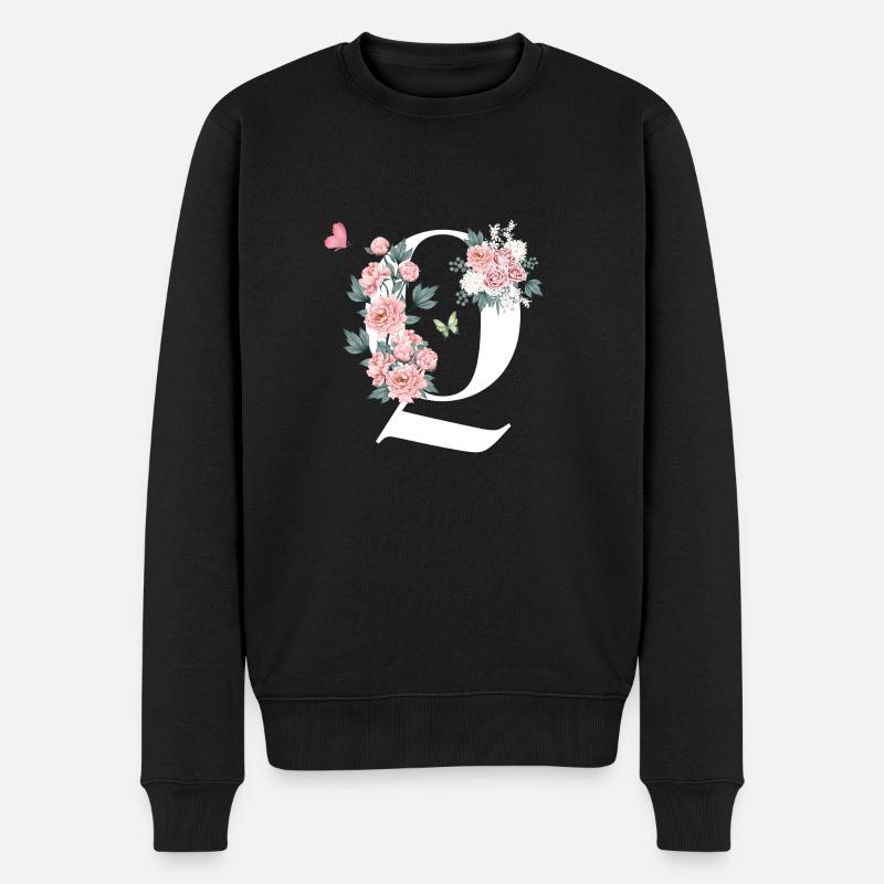 Buchstabe q rosa Blumen - Männer Premium Bio Pullover - Schwarz