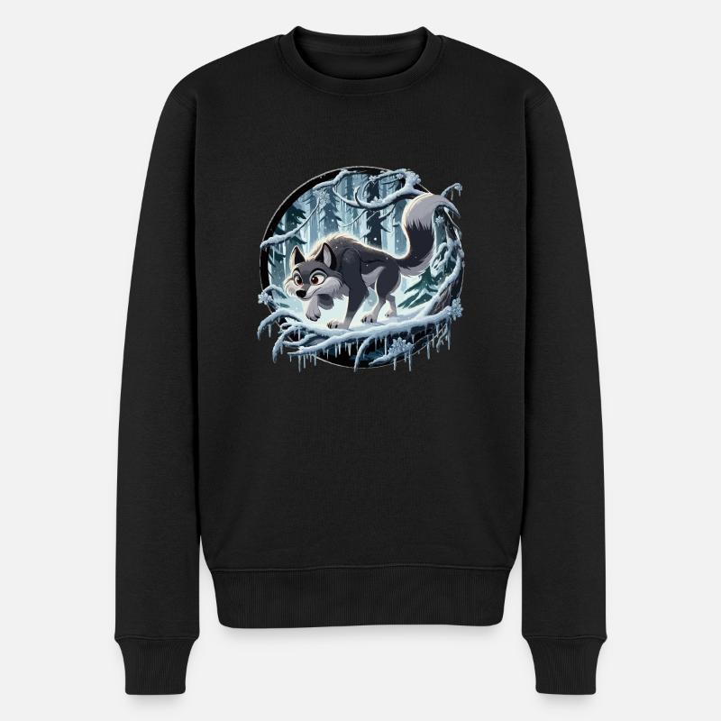 Wolf im eisigen Wald - Männer Premium Bio Pullover - Schwarz