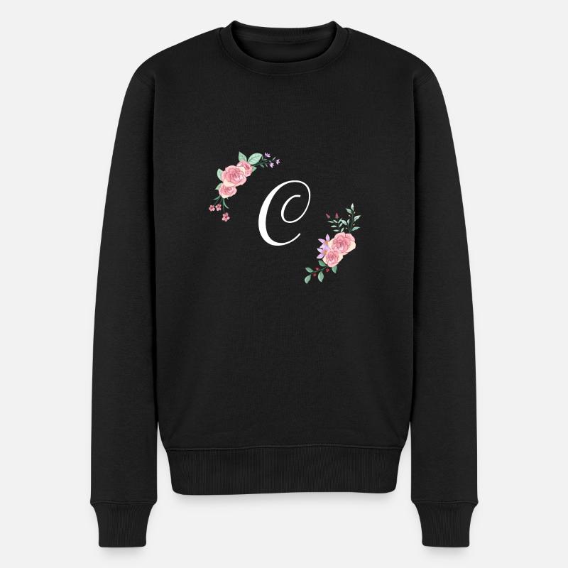 Rosa Blumenbuchstabe c - Männer Premium Bio Pullover - Schwarz