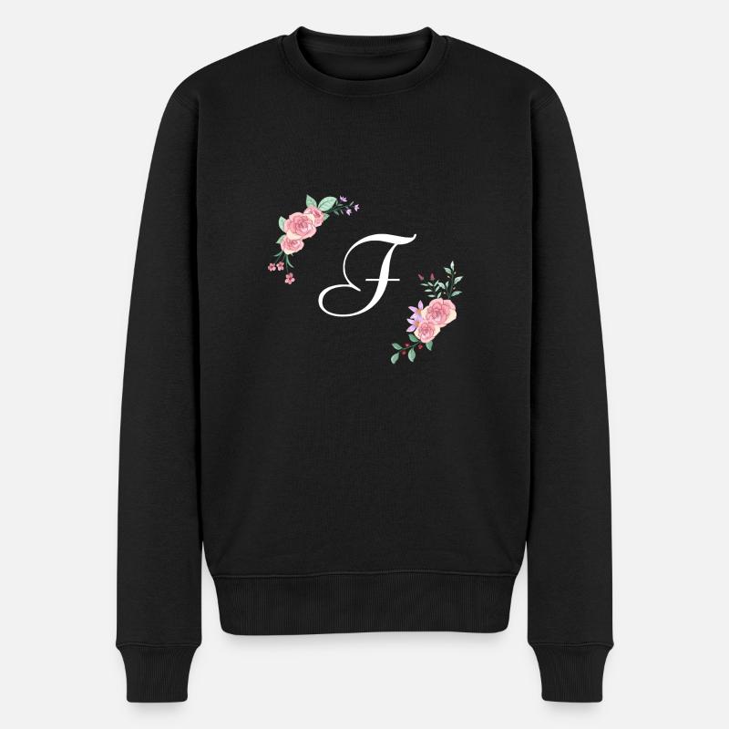 Rosa Blumenbuchstabe f - Männer Premium Bio Pullover - Schwarz