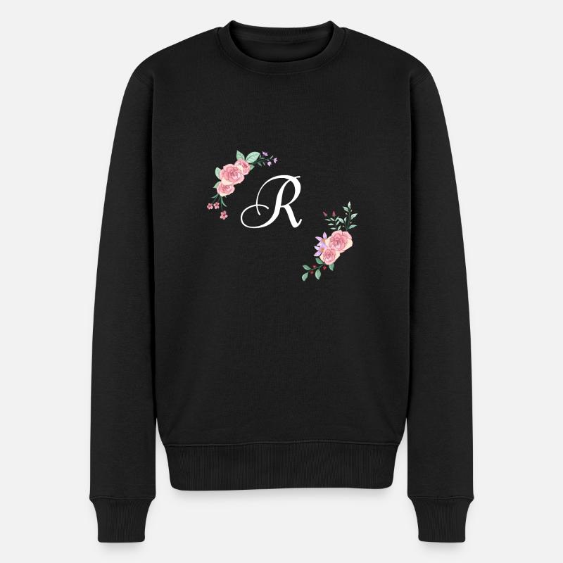Rosa Blumenbuchstabe r - Männer Premium Bio Pullover - Schwarz