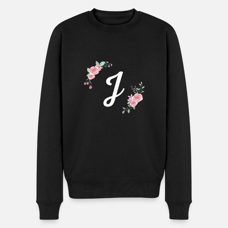 Lyserødt blomsterbogstav j - Økologisk premium-sweatshirt til mænd - sort