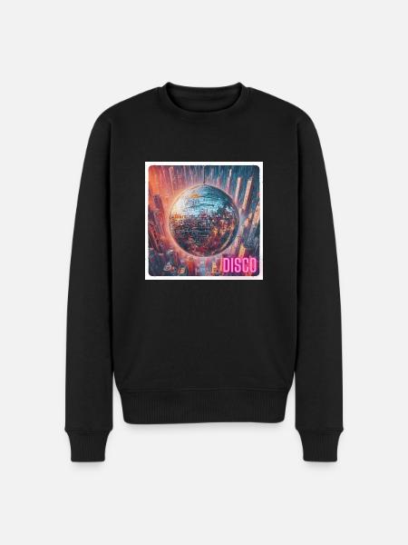 Discokugel vor Großstadt - Männer Premium Bio Pullover - Schwarz