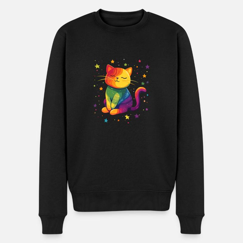Süße Regenbogen Katze - Männer Premium Bio Pullover - Schwarz