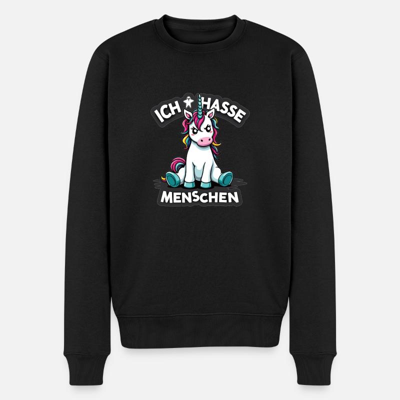 Ich hasse Menschen Einhorn Lustig Bunt - Männer Premium Bio Pullover - Schwarz