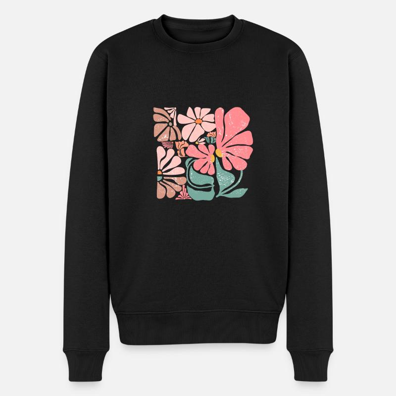 Fleurs groovy rétro rose - Pull Premium bio Homme - noir