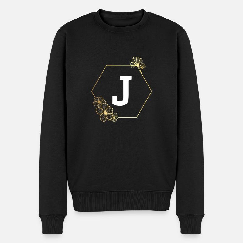 Buchstabe j Goldener Blumenrahmen - Männer Premium Bio Pullover - Schwarz