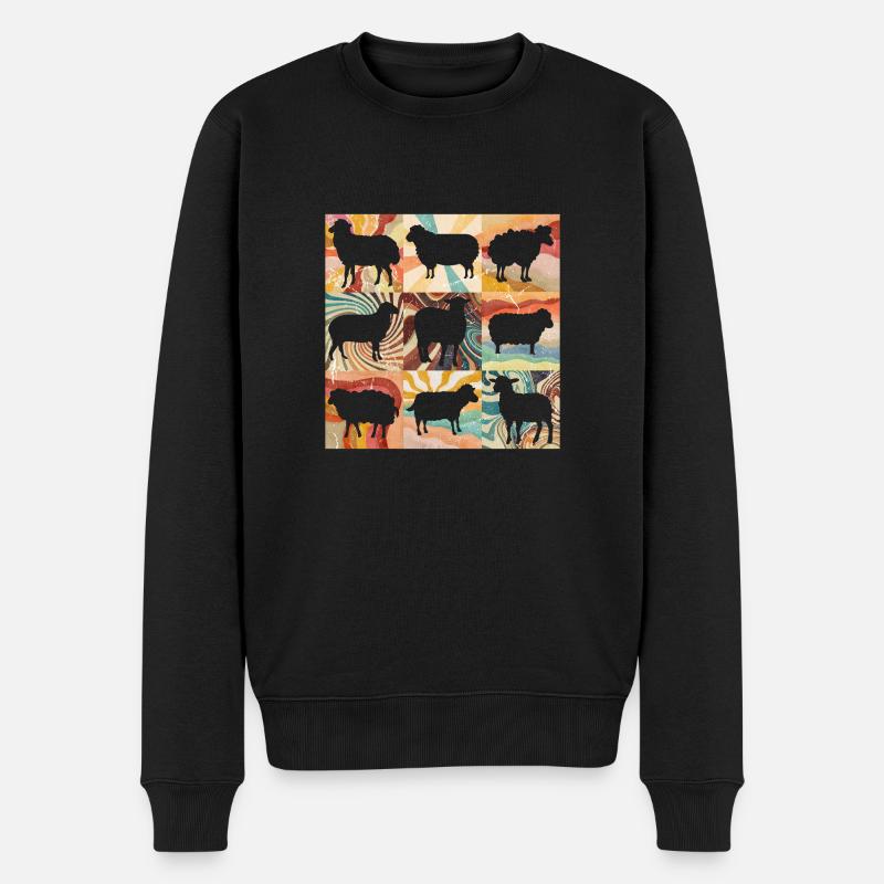 Retro Blumen Schaf - Männer Premium Bio Pullover - Schwarz