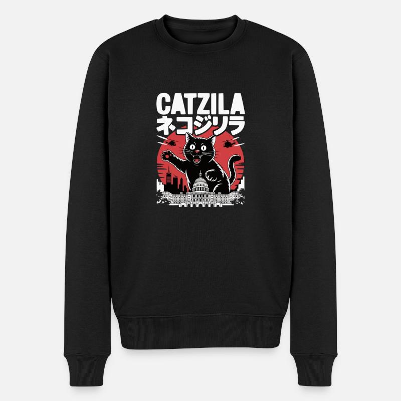 Catzilla Catzilla - Männer Premium Bio Pullover - Schwarz
