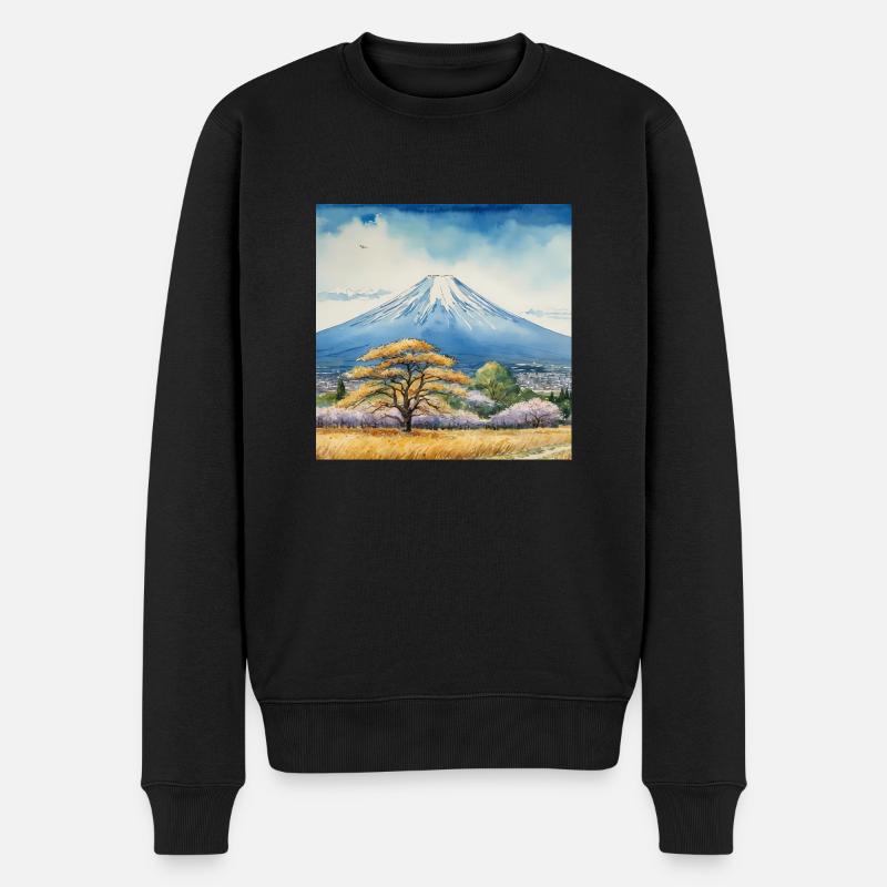 Frühlingsblick auf Fuji - Männer Premium Bio Pullover - Schwarz