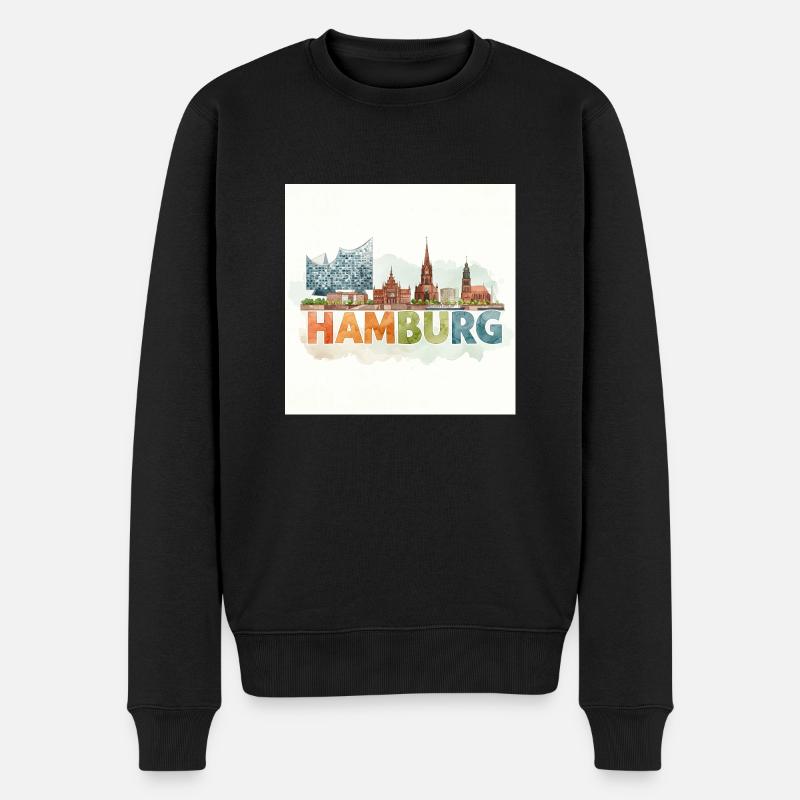Hamburg Aquarell - Männer Premium Bio Pullover - Schwarz