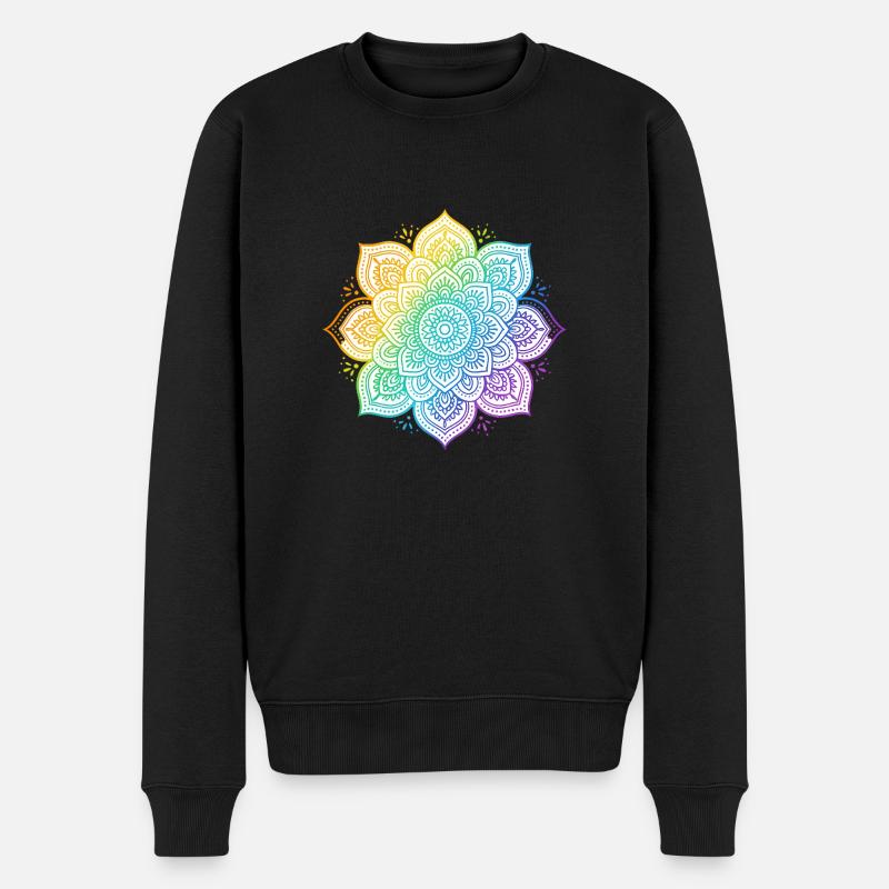 A T shirt design displays a mandala in vivid ra - Männer Premium Bio Pullover - Schwarz