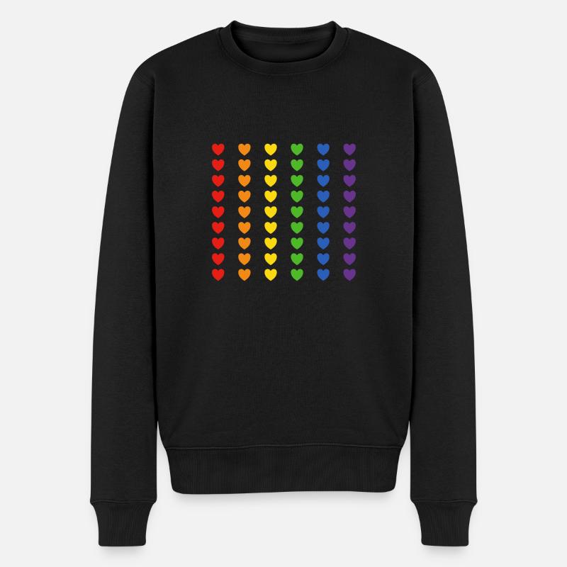 Drapeau arc-en-ciel coeurs - Pull Premium bio Homme - noir