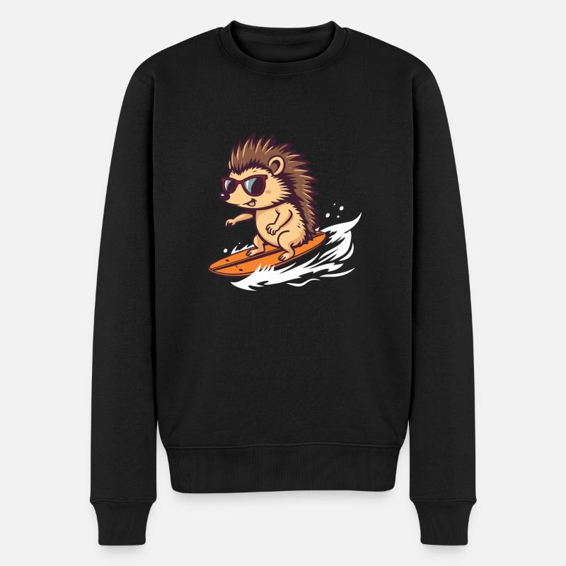 Surfender Igel mit Sonnenbrille - Männer Premium Bio Pullover - Schwarz