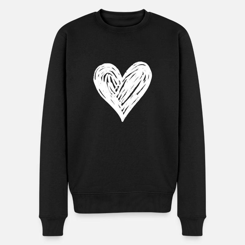 Herz Hand Gezeichnet - Männer Premium Bio Pullover - Schwarz