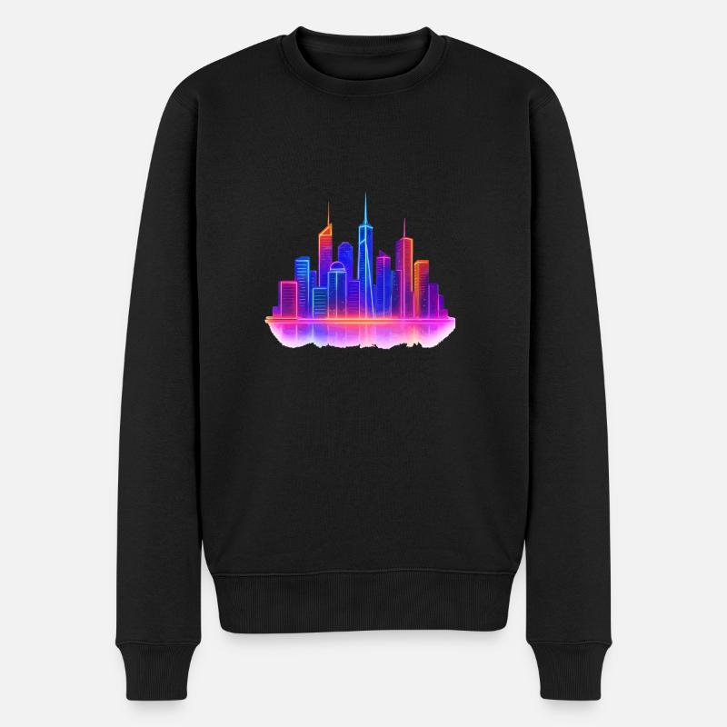 Néon Skyline City - Pull Premium bio Homme - noir