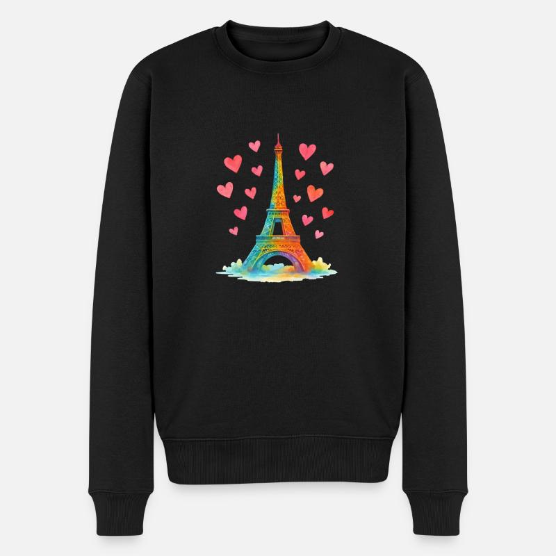 eiffelturm paris aquarell herzen - Männer Premium Bio Pullover - Schwarz