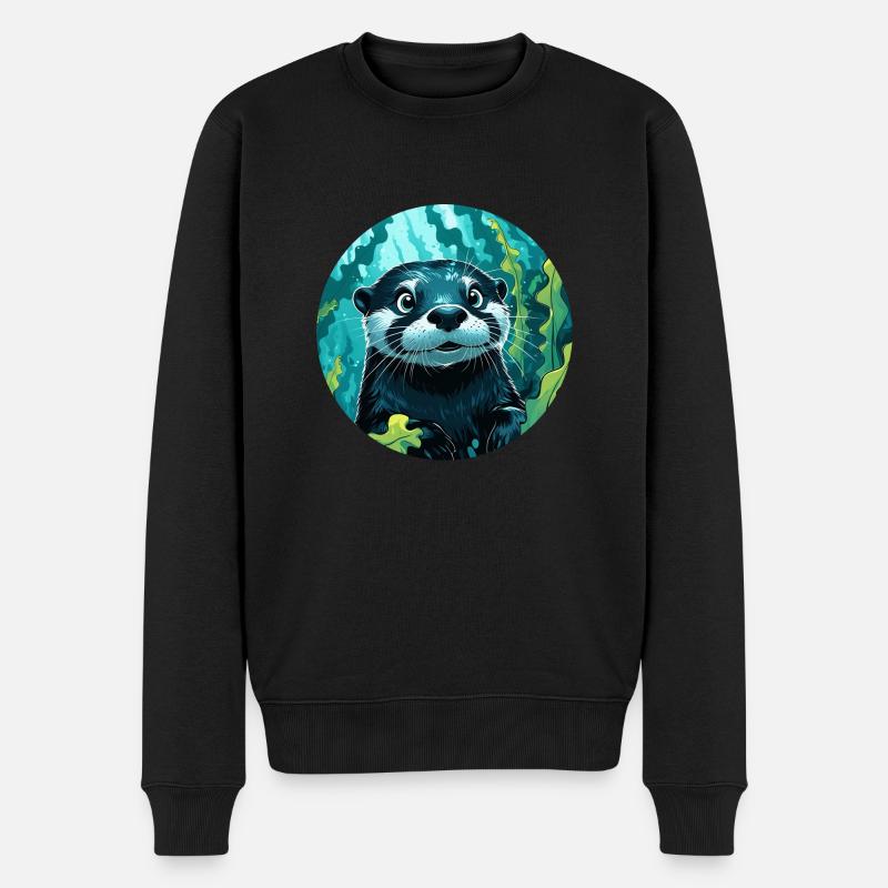 niedlicher Otter - rund - Männer Premium Bio Pullover - Schwarz
