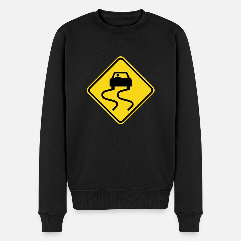 Slippery Road Sign - Männer Premium Bio Pullover - Schwarz