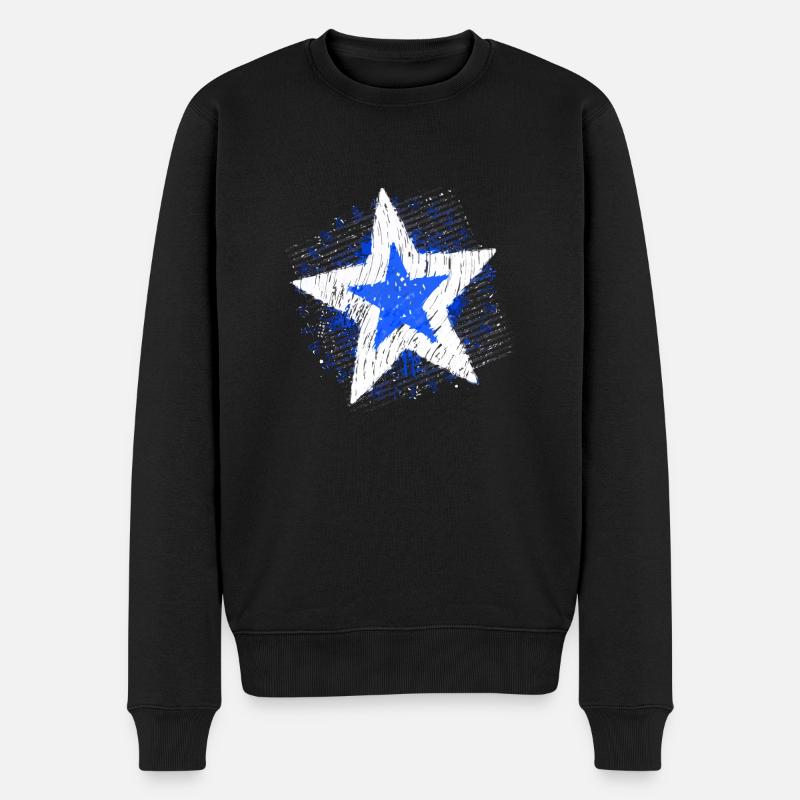 Big Star (Stern, weiß/blau) - Männer Premium Bio Pullover - Schwarz