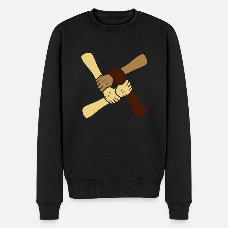 verschiedene hautfarbe frieden kein rassismus hand - Männer Premium Bio Pullover - Schwarz