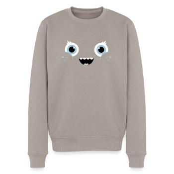 Funny & Cute Kawaii Comic Face / Smiley - Männer Premium Bio Pullover - Taupe - Vorne - Nico (187cm)