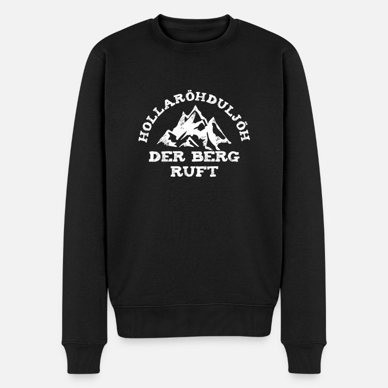 Der Berg ruft Hollaröhduljöh - weiße Edition - Männer Premium Bio Pullover - Schwarz
