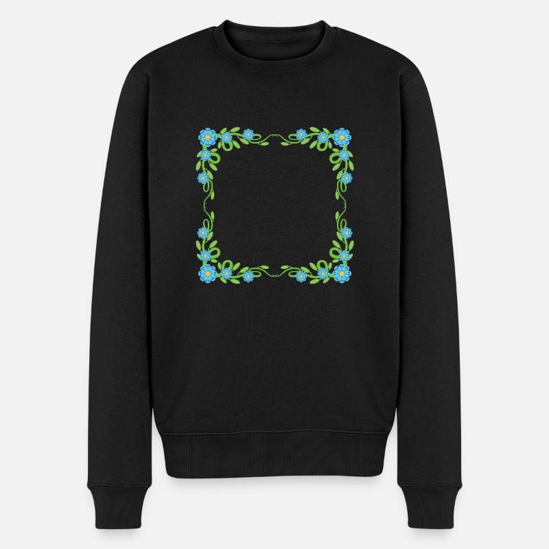 Blumen Kranz Rahmen - Männer Premium Bio Pullover - Schwarz