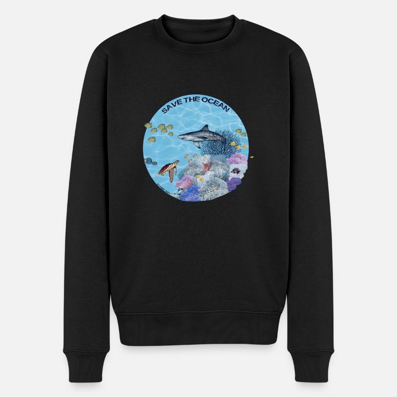 Save the Ocean - Korallenriff farbig - Männer Premium Bio Pullover - Schwarz