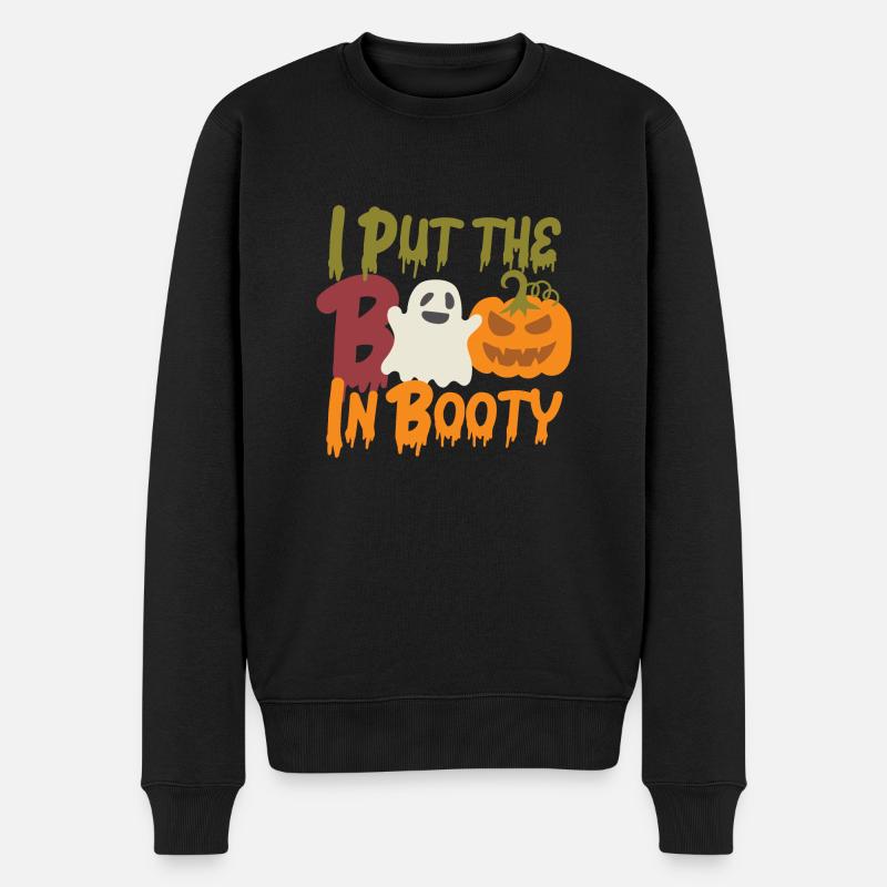 Conception mignonne d’Halloween, Boo, Butin, Fantôme, Citrouille - Pull Premium bio Homme - noir