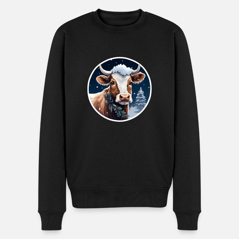 Kuh in Winterlandschaft - Männer Premium Bio Pullover - Schwarz