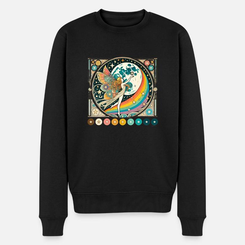 Retro Regenbogen Fee - Männer Premium Bio Pullover - Schwarz