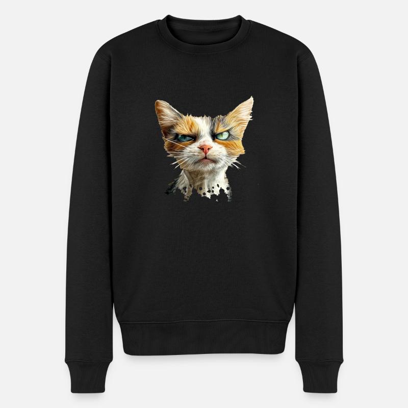 Crumpy Cat - Männer Premium Bio Pullover - Schwarz