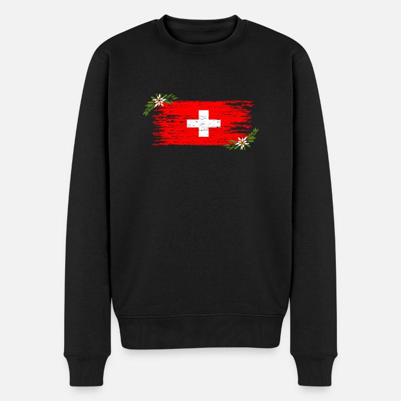 Schweizer Flagge - Männer Premium Bio Pullover - Schwarz