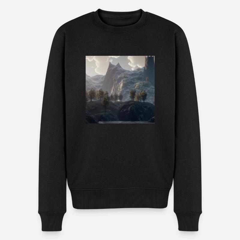 Wunderschöne Berglandschaft im Nebel - Männer Premium Bio Pullover - Schwarz